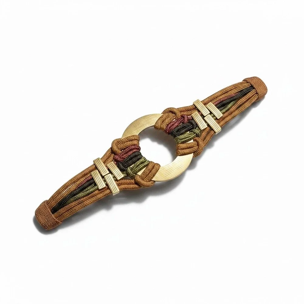Vintage Braided Rope Belt Womens Multicolor Gold Tone Open Ring Buckle